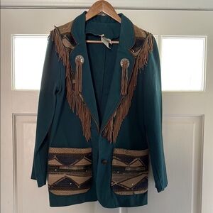 Women's Teal and Brown Fringe Jacket